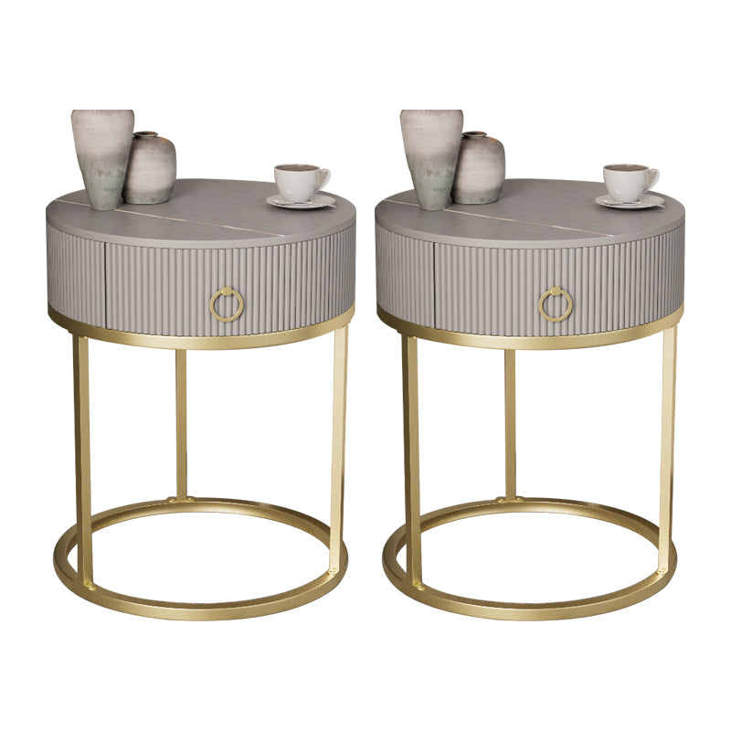 Classic Glam Bed Nightstand Stone Bedside Cabinet with Drawer