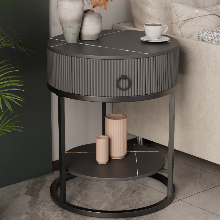 Classic Glam Bed Nightstand Stone Bedside Cabinet with Drawer