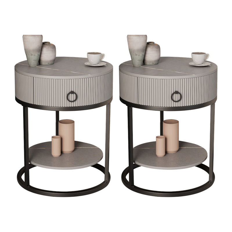 Classic Glam Bed Nightstand Stone Bedside Cabinet with Drawer