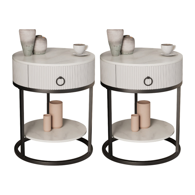 Classic Glam Bed Nightstand Stone Bedside Cabinet with Drawer