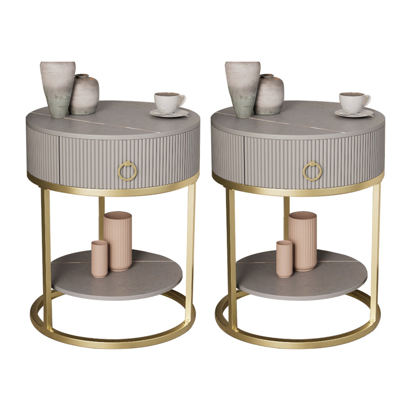 Classic Glam Bed Nightstand Stone Bedside Cabinet with Drawer