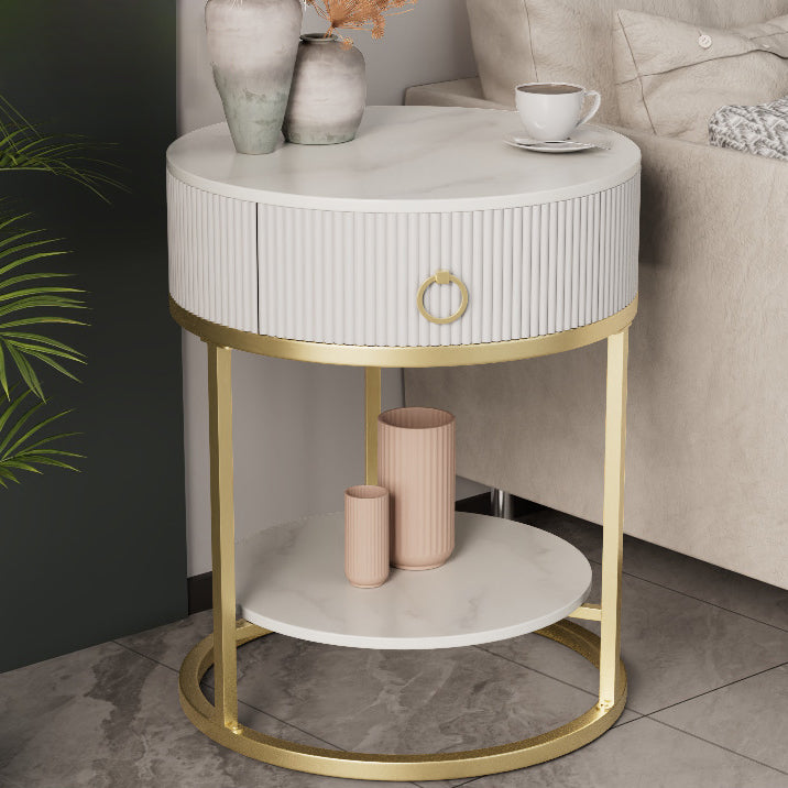 Classic Glam Bed Nightstand Stone Bedside Cabinet with Drawer