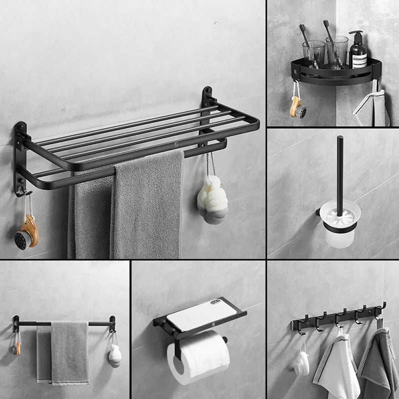 Matte Black Contemporary Bathroom Accessory Set with Bath Shelf & Towel Bar