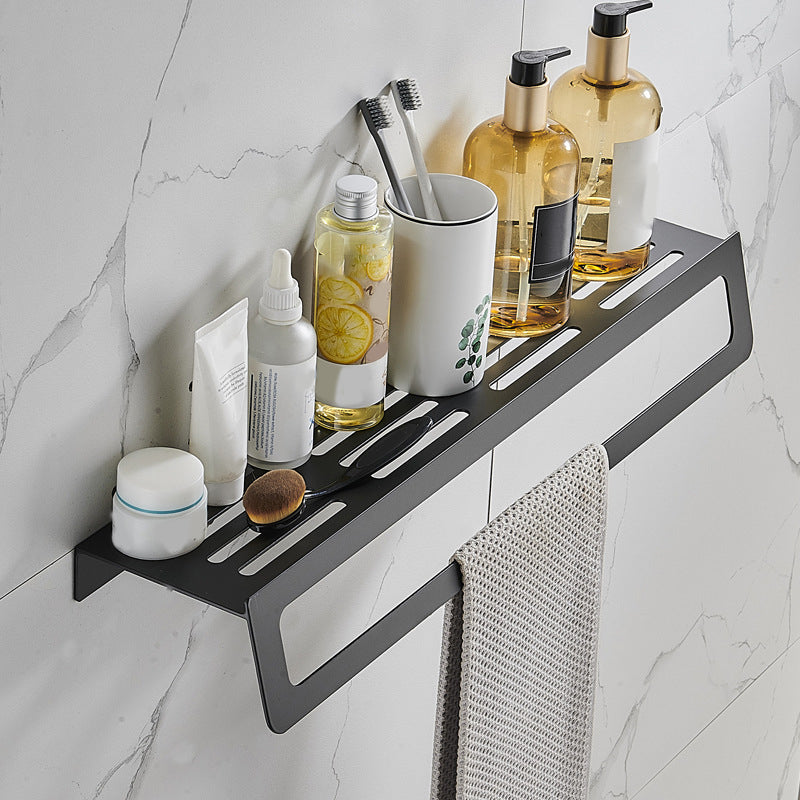 7-Piece Bathroom Hardware Set Matte Black/Gray with Bath Shelf/Towel Bar/Robe Hooks