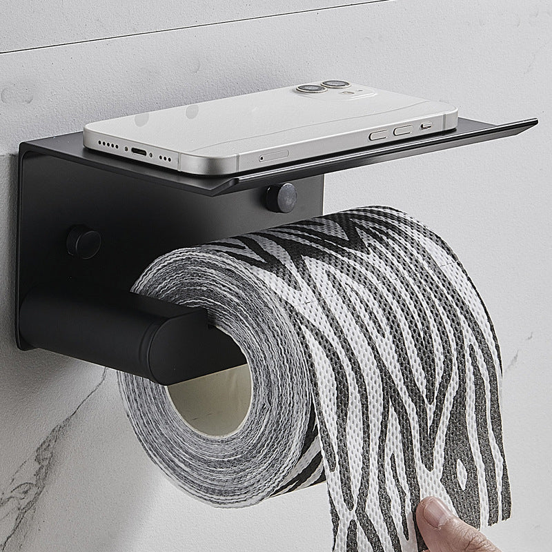 7-Piece Bathroom Hardware Set Matte Black/Gray with Bath Shelf/Towel Bar/Robe Hooks