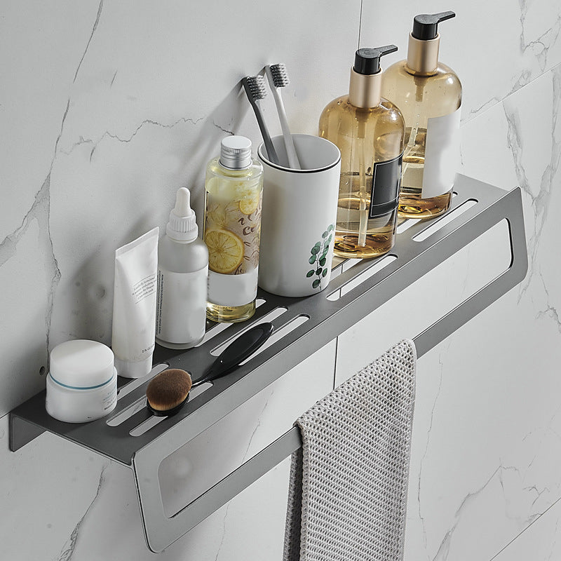 7-Piece Bathroom Hardware Set Matte Black/Gray with Bath Shelf/Towel Bar/Robe Hooks