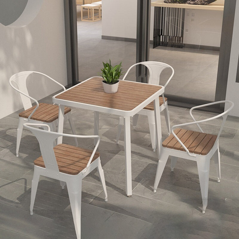 Industrial Metal Outdoors Dining Chairs Open Back Patio Arm Chair