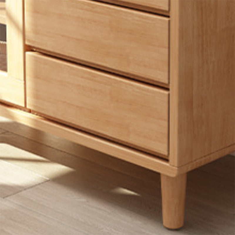 Modern Display Stand Rubber Wood Buffet Cabinet with Drawers for Dining Room