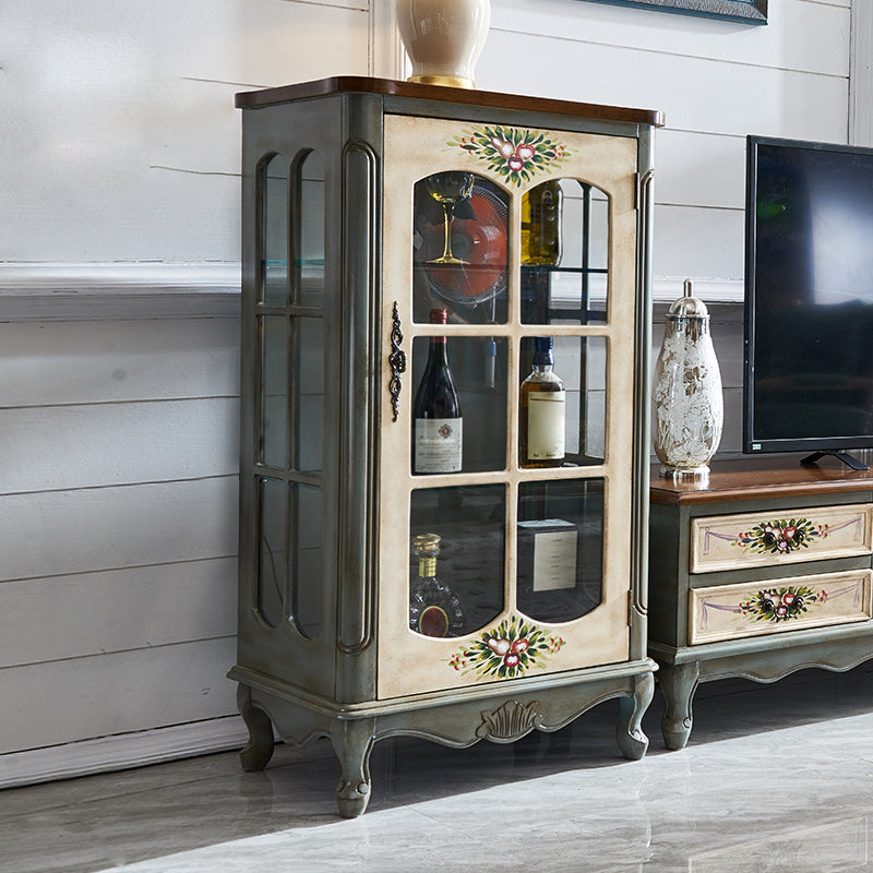 Industrial Accent Cabinet Solid Wood Storage Cabinet with Glass Doors