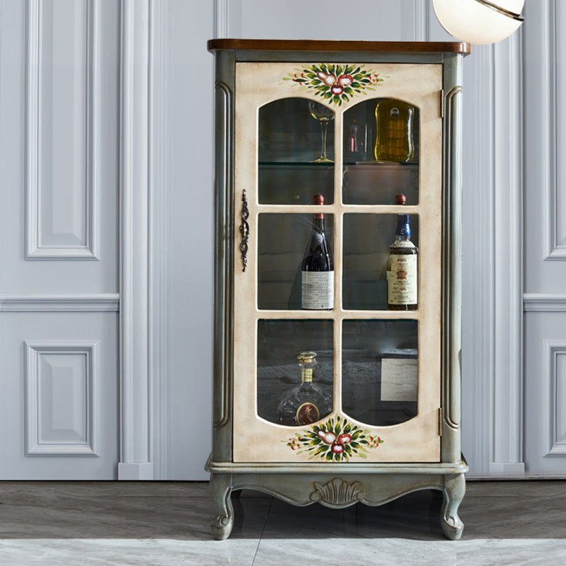 Industrial Accent Cabinet Solid Wood Storage Cabinet with Glass Doors