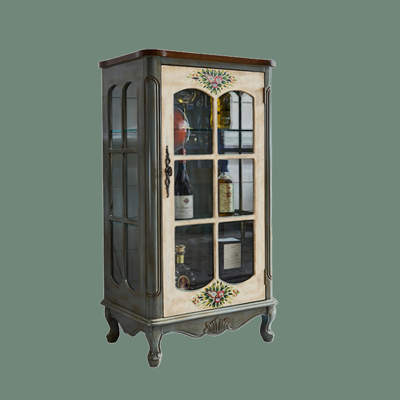 Industrial Accent Cabinet Solid Wood Storage Cabinet with Glass Doors