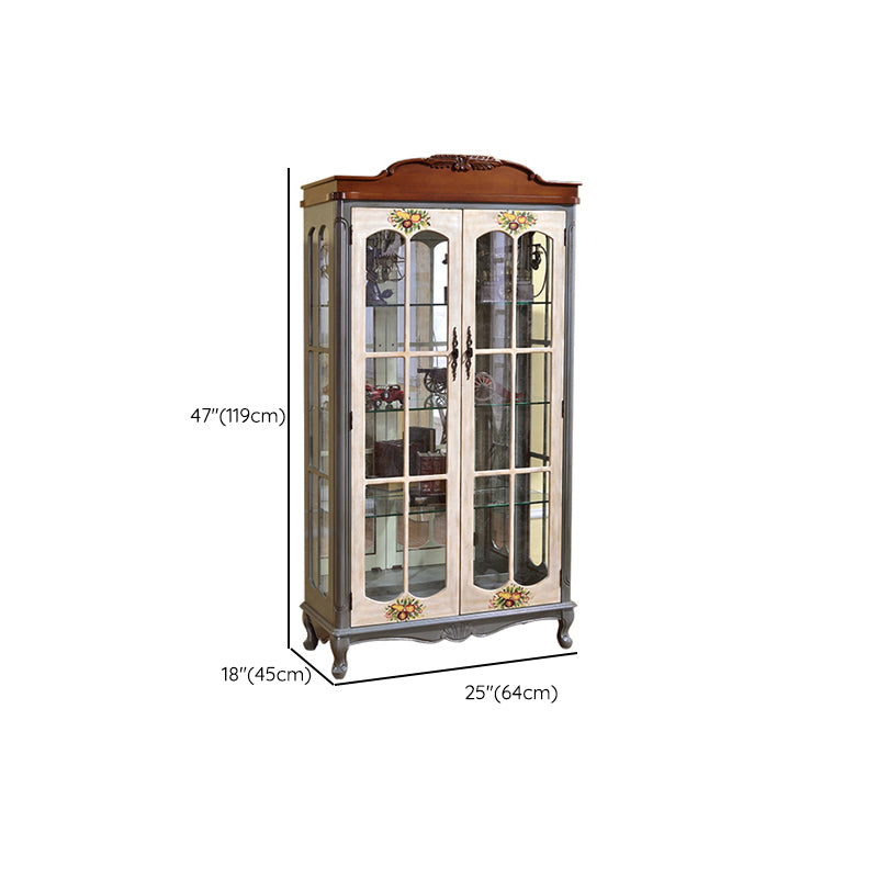 Industrial Accent Cabinet Solid Wood Storage Cabinet with Glass Doors