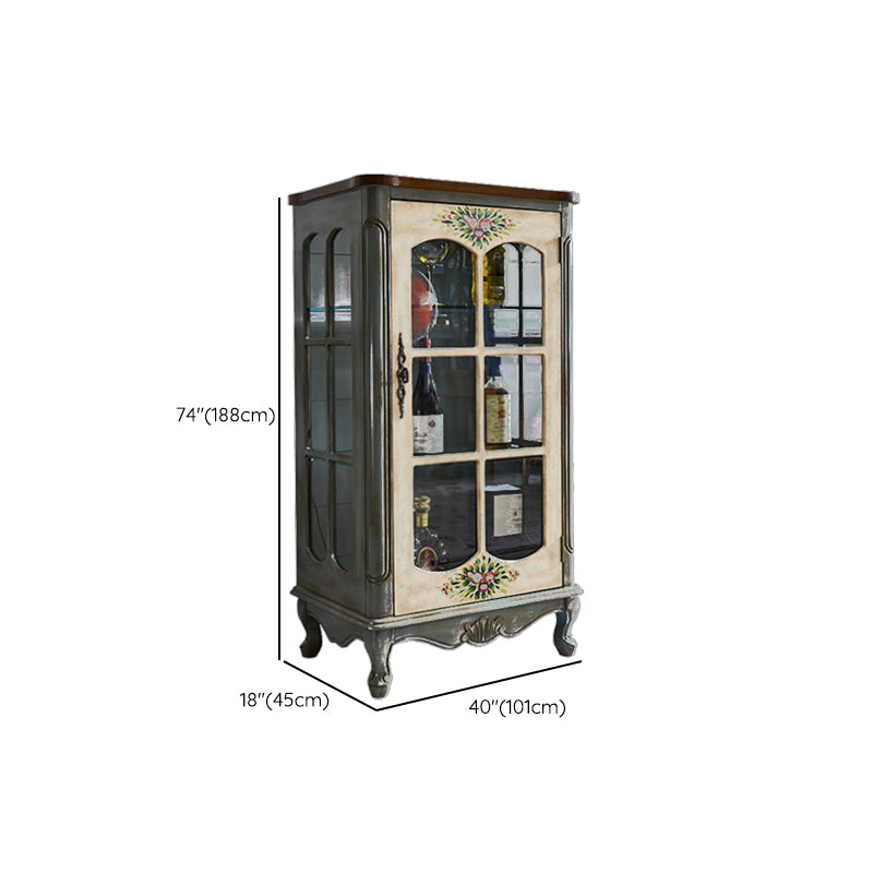 Industrial Accent Cabinet Solid Wood Storage Cabinet with Glass Doors