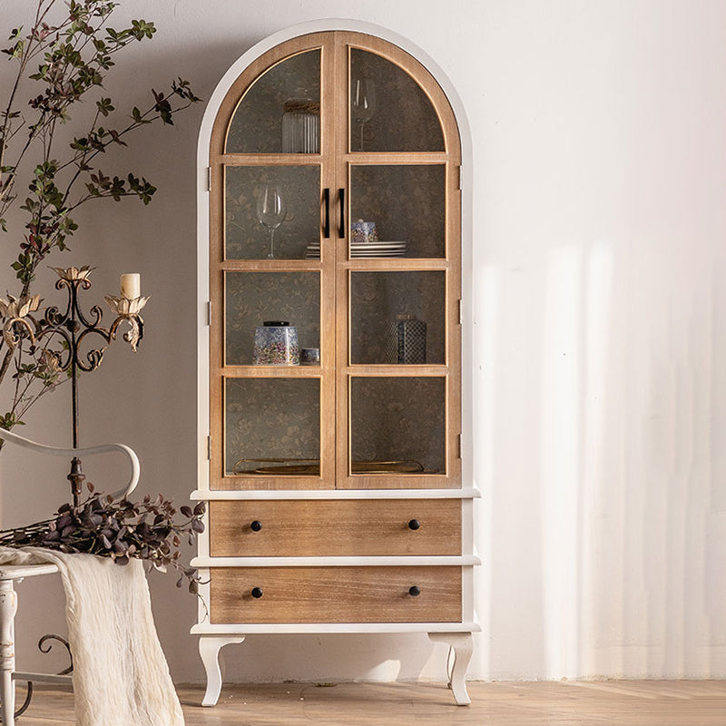 Half Circle Accent Cabinet Solid Wood Storage Cabinet with Drawer
