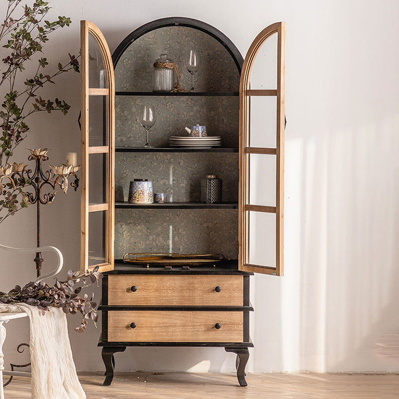 Half Circle Accent Cabinet Solid Wood Storage Cabinet with Drawer