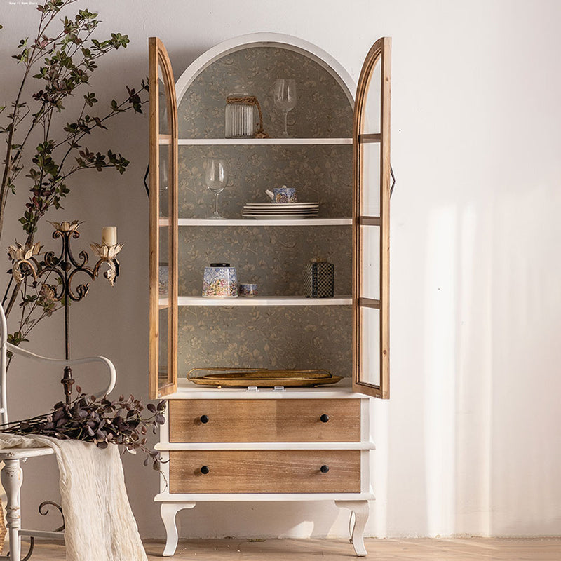 Half Circle Accent Cabinet Solid Wood Storage Cabinet with Drawer