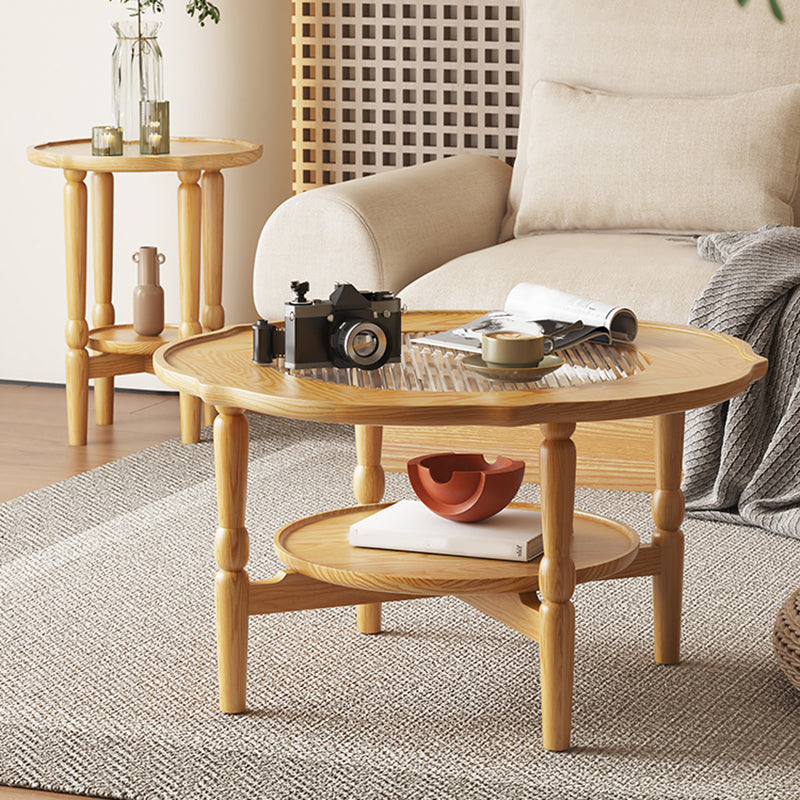4 Legs Coffee Table No Distressing Solid Wood Coffee Table Set with Shelf