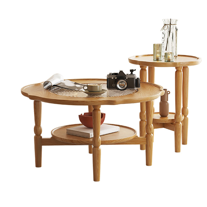 4 Legs Coffee Table No Distressing Solid Wood Coffee Table Set with Shelf