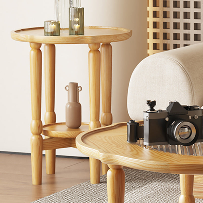 4 Legs Coffee Table No Distressing Solid Wood Coffee Table Set with Shelf