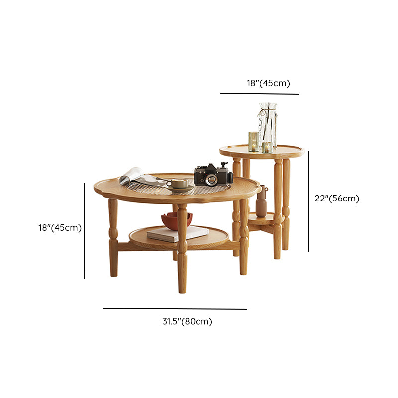 4 Legs Coffee Table No Distressing Solid Wood Coffee Table Set with Shelf