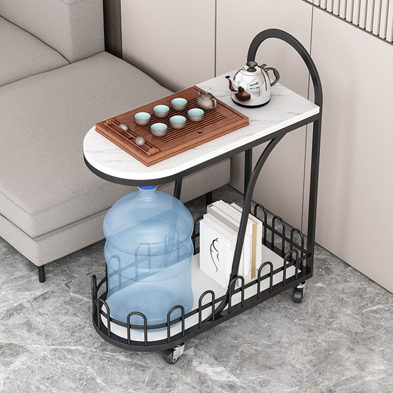 Contemporary Marble Top End Slide Table Geometric 4 Legs Side Table