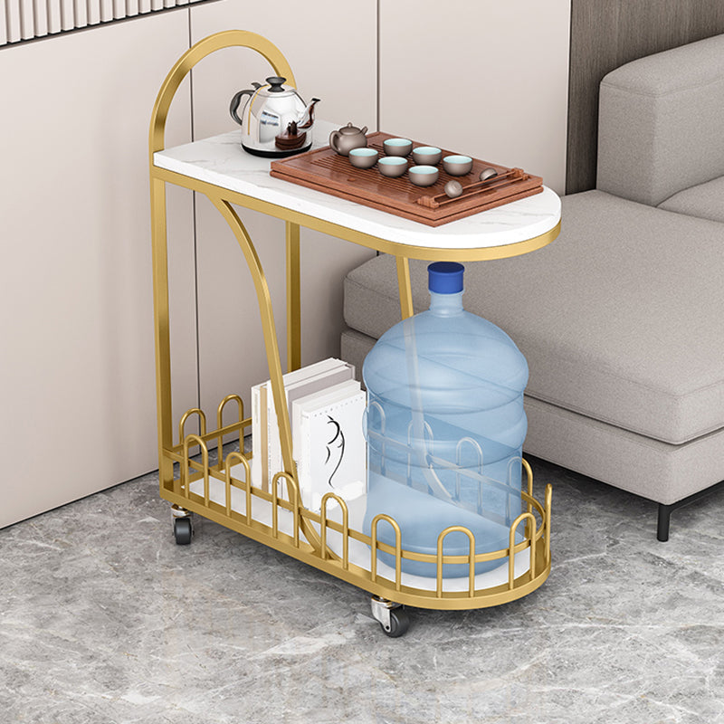 Contemporary Marble Top End Slide Table Geometric 4 Legs Side Table