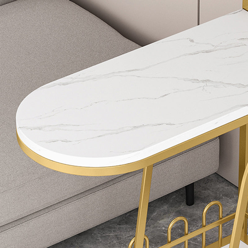 Contemporary Marble Top End Slide Table Geometric 4 Legs Side Table