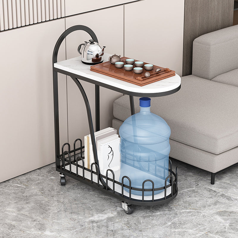 Contemporary Marble Top End Slide Table Geometric 4 Legs Side Table