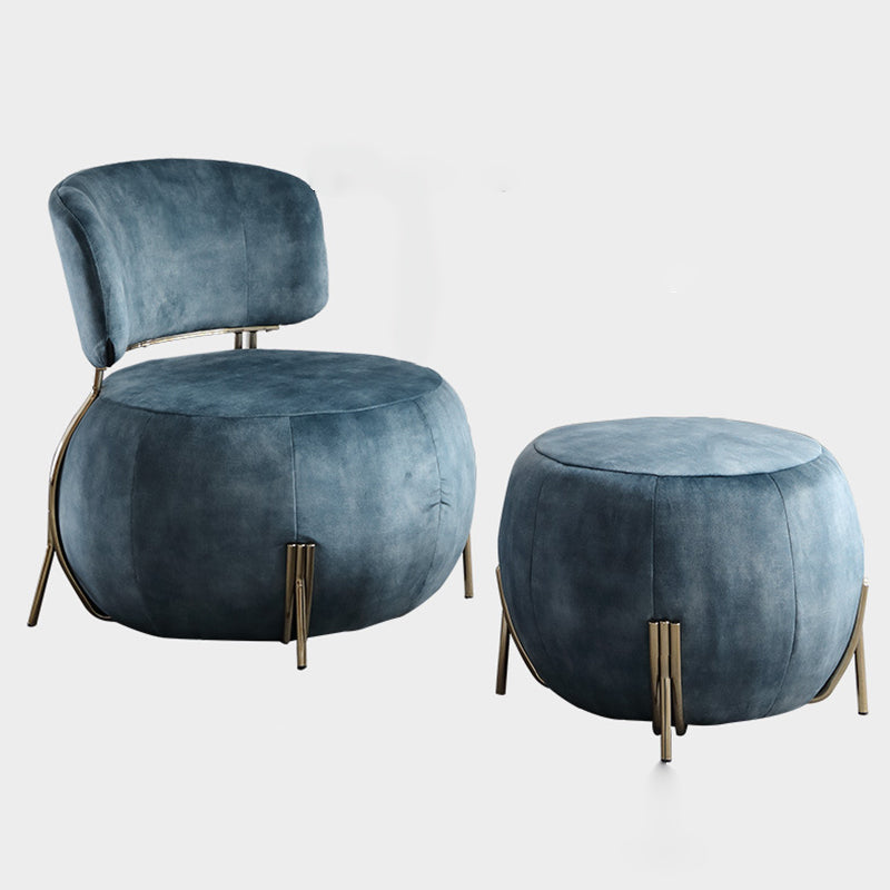 Blue Armless Lounge Chair Armless Fixed Back Bedroom Ottoman Set