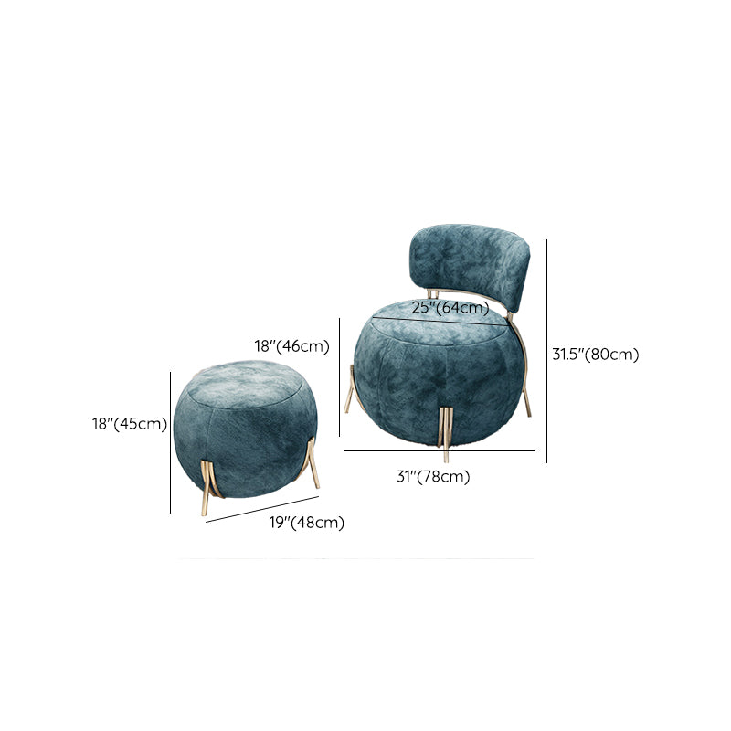 Blue Armless Lounge Chair Armless Fixed Back Bedroom Ottoman Set