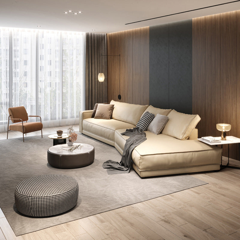 Contemporary Glam Sloped Arm Sofa with Pillows Genuine Leather Sofa in Gray