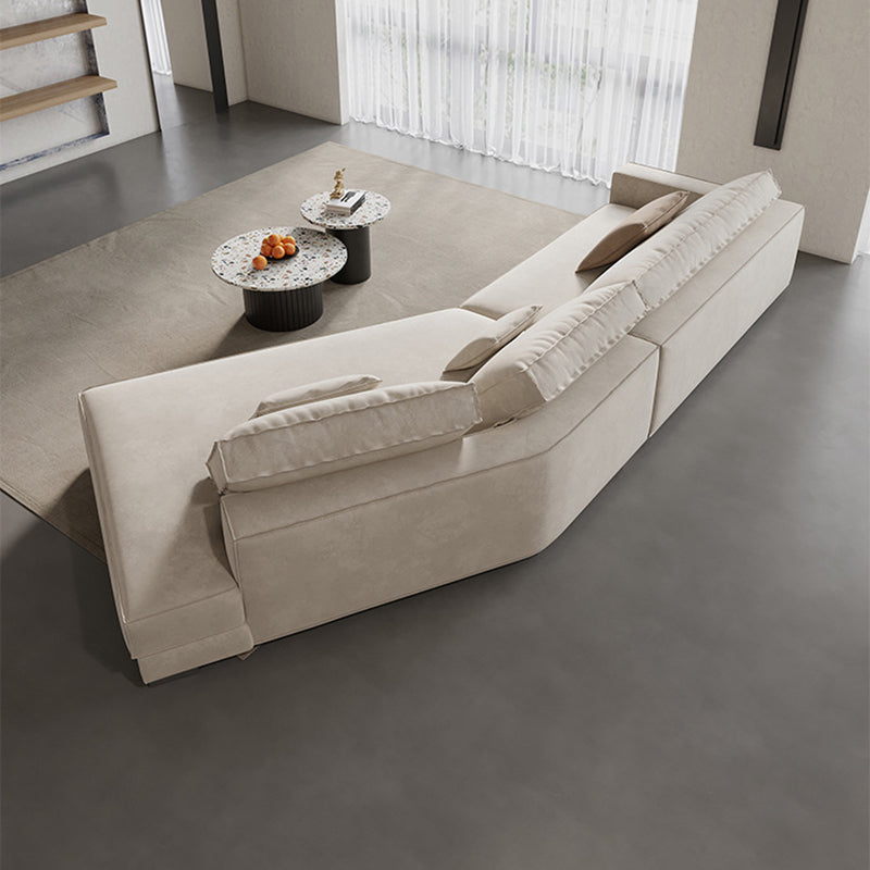 Contemporary Glam Sloped Arm Sofa with Pillows Genuine Leather Sofa in Gray