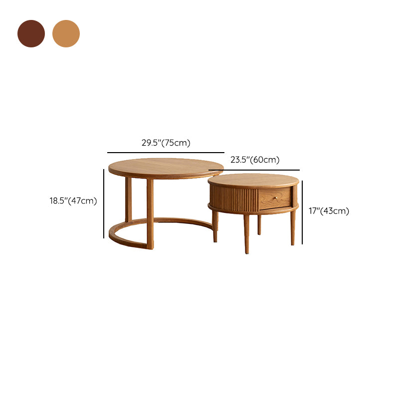 Contemporary Coffee Table Round Solid Wood Coffee Cocktail Table