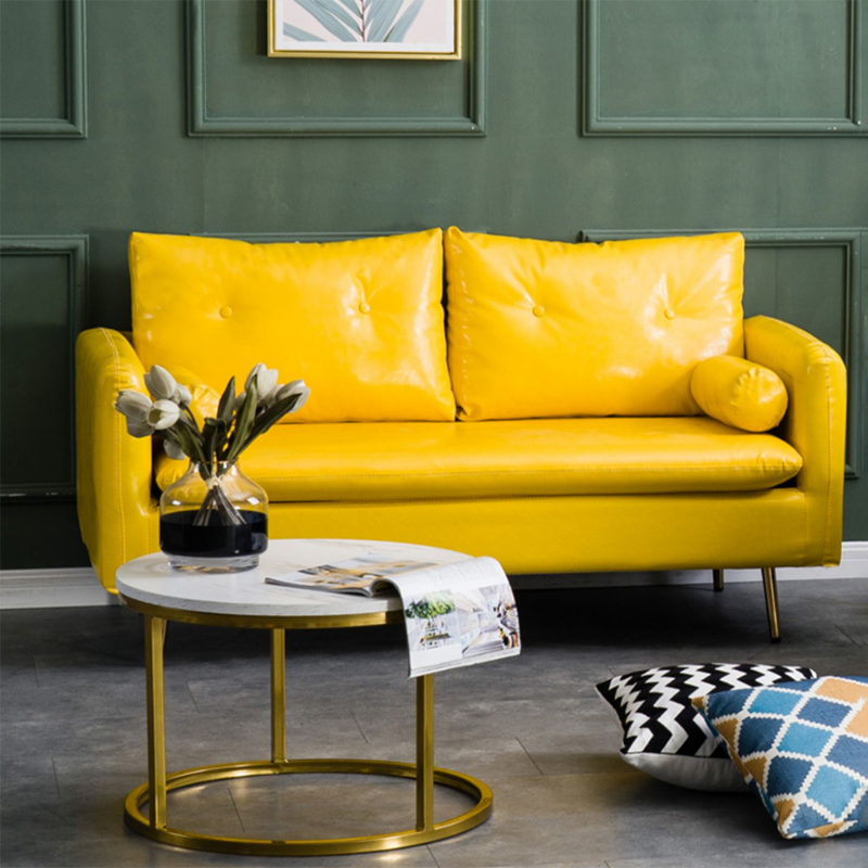 Glam Sofa with 2 Pillows Square Arm Faux Leather Living Room Seating