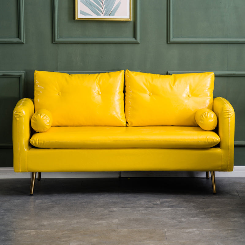 Glam Sofa with 2 Pillows Square Arm Faux Leather Living Room Seating