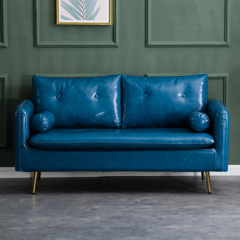 Glam Sofa with 2 Pillows Square Arm Faux Leather Living Room Seating
