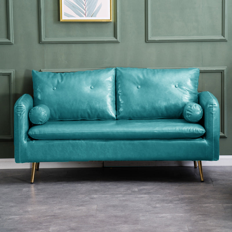 Glam Sofa with 2 Pillows Square Arm Faux Leather Living Room Seating