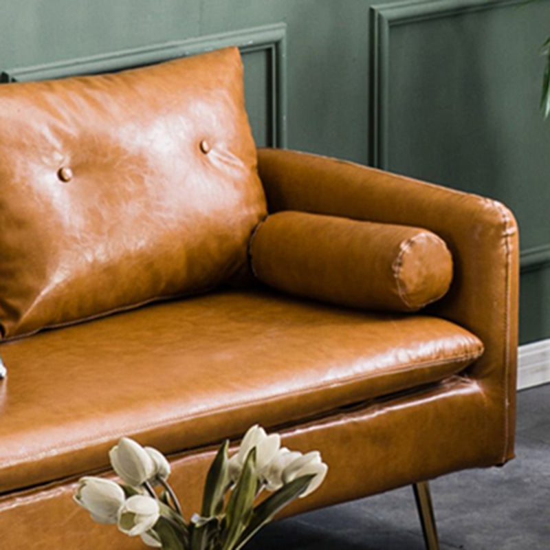 Glam Sofa with 2 Pillows Square Arm Faux Leather Living Room Seating