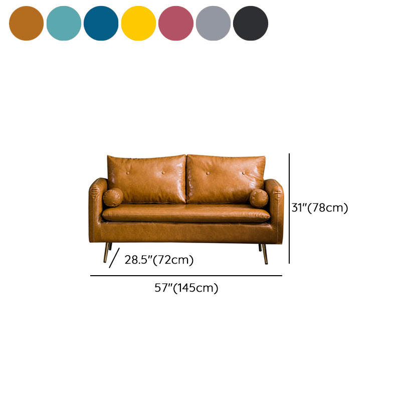Glam Sofa with 2 Pillows Square Arm Faux Leather Living Room Seating