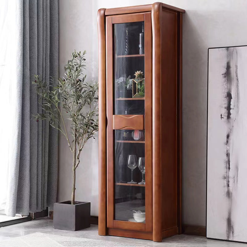Contemporary Glass Paned Cabinet in Rubberwood 1/2-Door Solid Wood Storage Cabinet