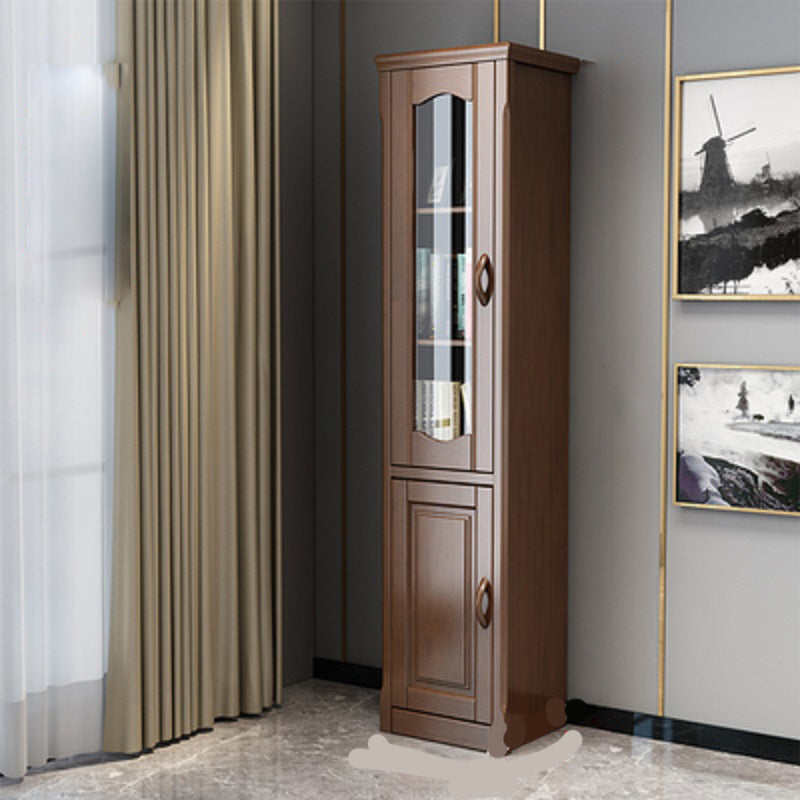 Contemporary Glass Paned Cabinet in Rubberwood 1/2-Door Solid Wood Storage Cabinet