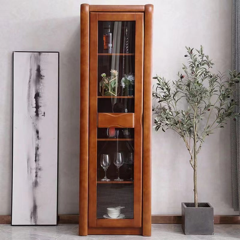 Contemporary Glass Paned Cabinet in Rubberwood 1/2-Door Solid Wood Storage Cabinet