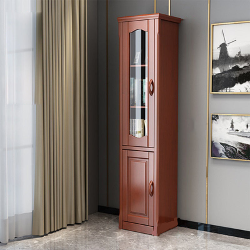 Contemporary Glass Paned Cabinet in Rubberwood 1/2-Door Solid Wood Storage Cabinet