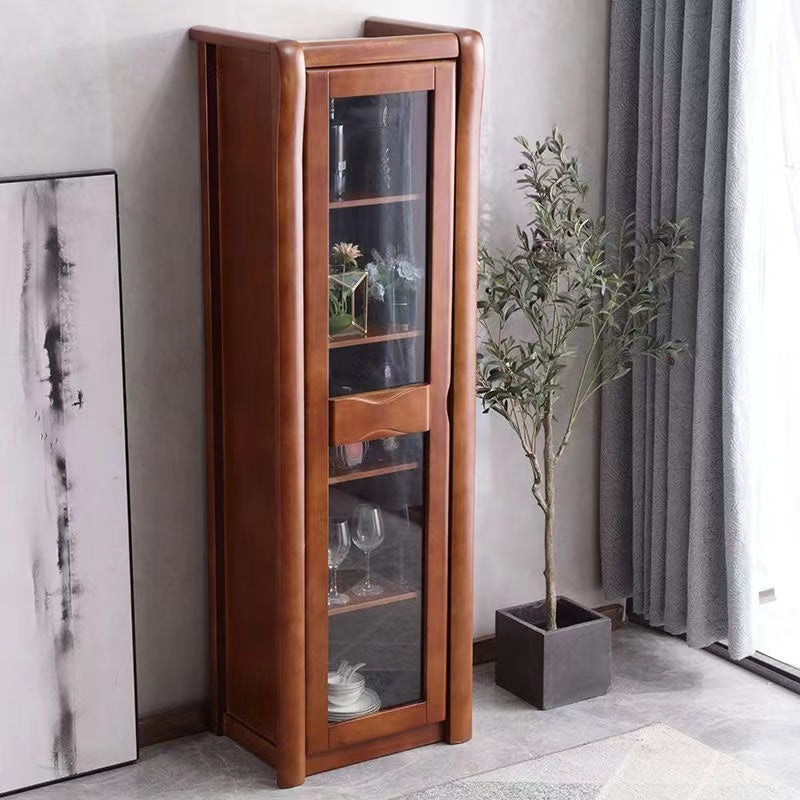 Contemporary Glass Paned Cabinet in Rubberwood 1/2-Door Solid Wood Storage Cabinet