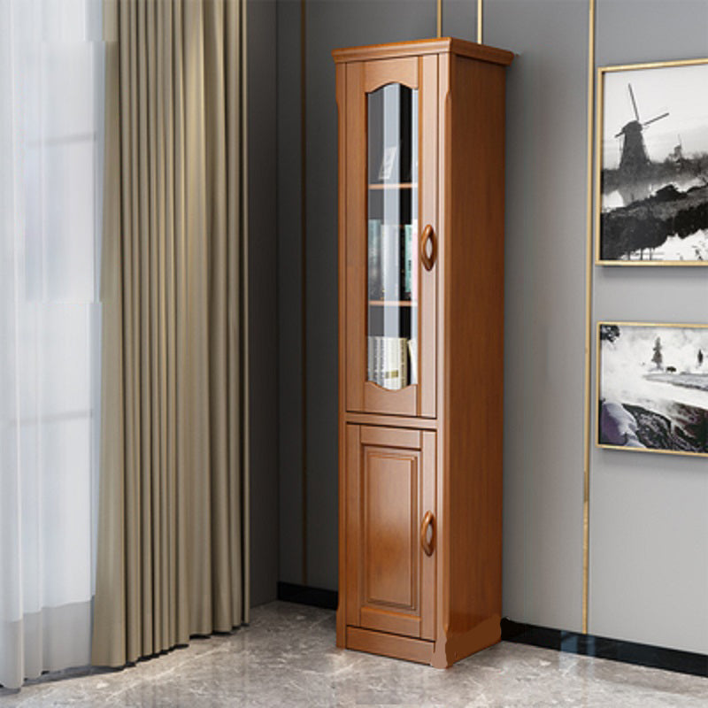 Contemporary Glass Paned Cabinet in Rubberwood 1/2-Door Solid Wood Storage Cabinet