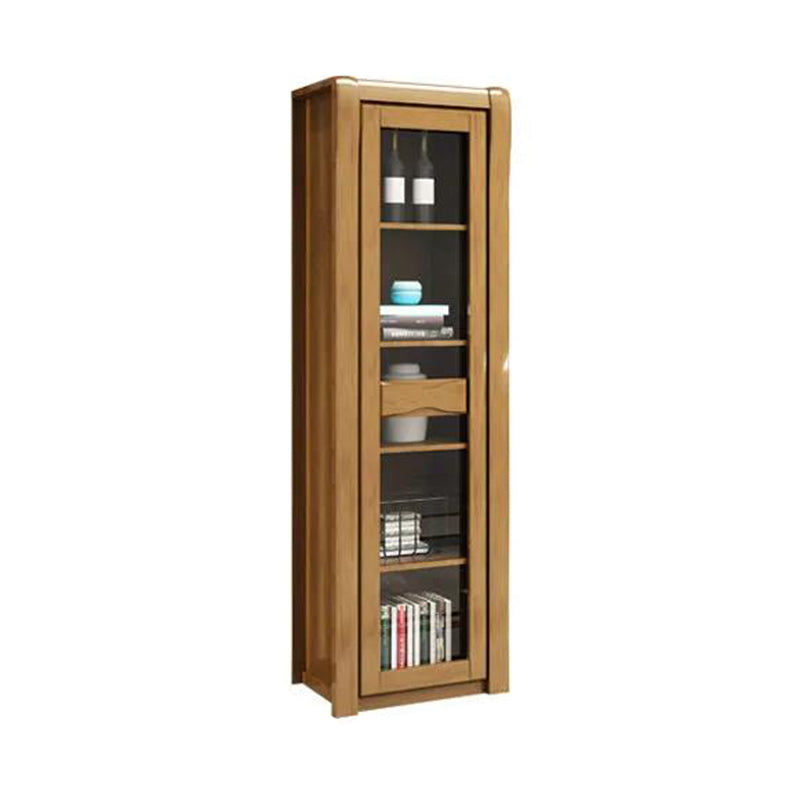 Contemporary Glass Paned Cabinet in Rubberwood 1/2-Door Solid Wood Storage Cabinet