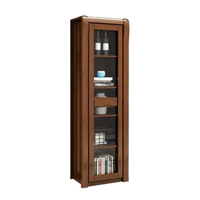 Contemporary Glass Paned Cabinet in Rubberwood 1/2-Door Solid Wood Storage Cabinet