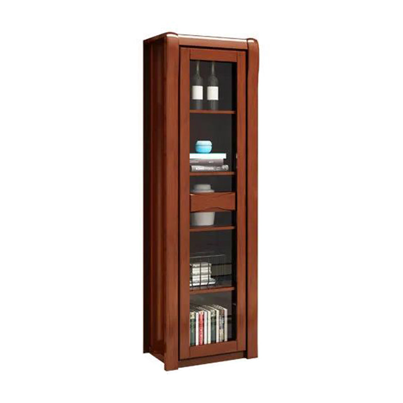 Contemporary Glass Paned Cabinet in Rubberwood 1/2-Door Solid Wood Storage Cabinet