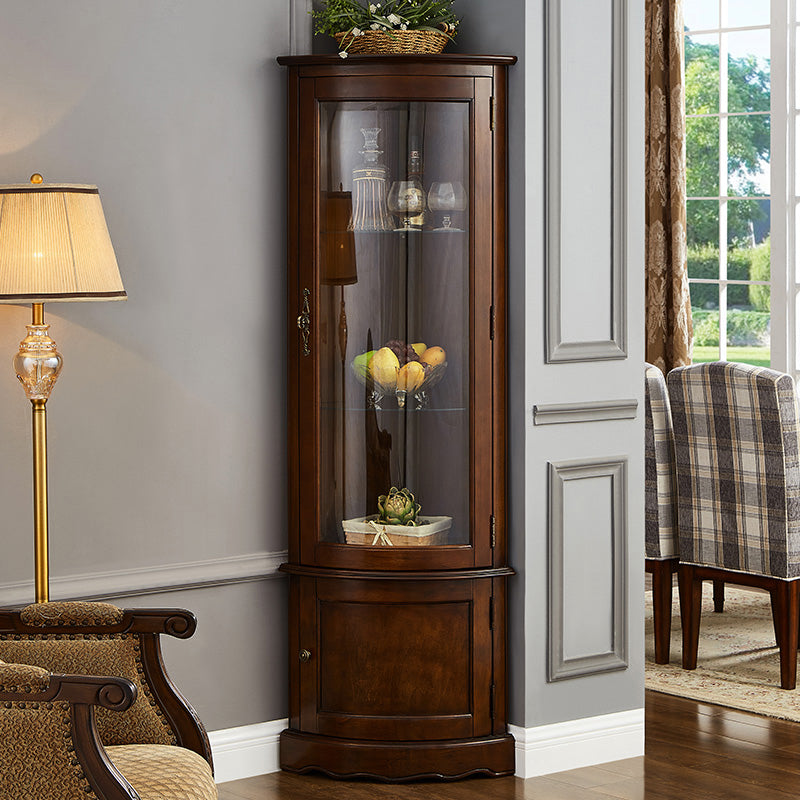 Industrial Triangle Accent Cabinet Solid Wood Storage Cabinet with Glass Doors