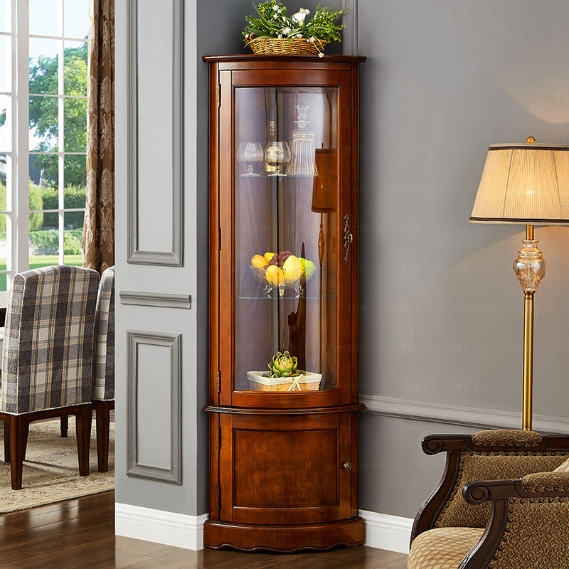 Industrial Triangle Accent Cabinet Solid Wood Storage Cabinet with Glass Doors